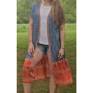 Button up lightweight tiered midi cover up dress colorblock floral multicolor